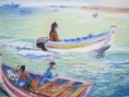Paisagem marítima com barcos de pesca